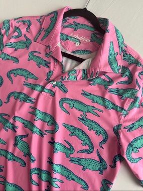 chubbies Pink Polo with Teal Alligator Print